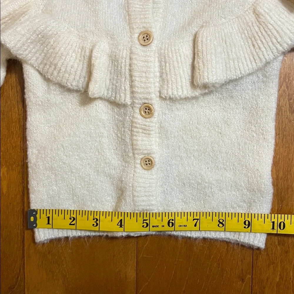 Laura Ashley Flounce Trimmed Knit Button Down Cardigan 12 Months Cream Soft - Picture 4 of 8